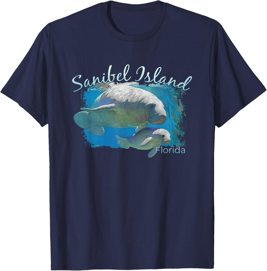 Sanibel Island Florida Love The Manatees T-Shirt - Navy Blue