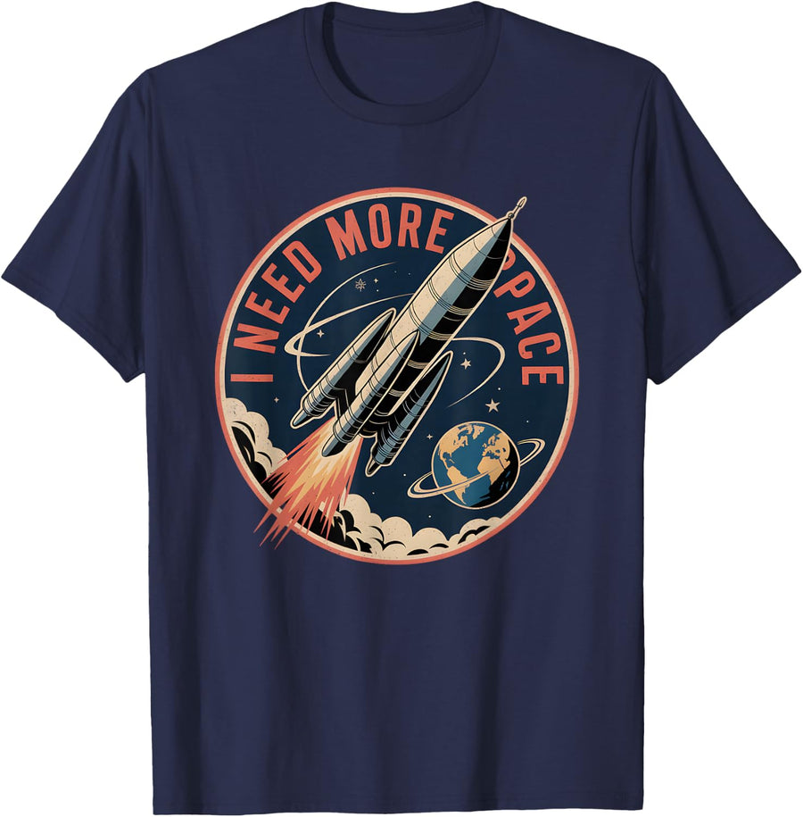 I Need More Space Retro Rocket T-Shirt - Navy Blue