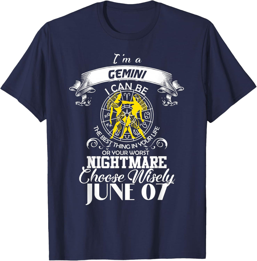Gemini Zodiac Sign Women Man Birthday June 07 I'm Gemini T-Shirt - Navy Blue