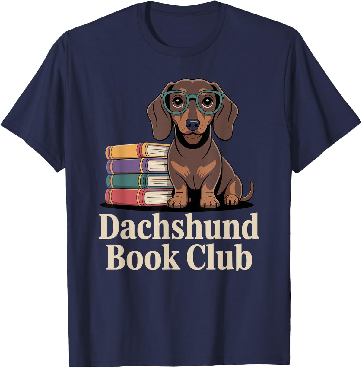 Dachshund Book Club Reading Wiener Dog T-Shirt - Navy Blue