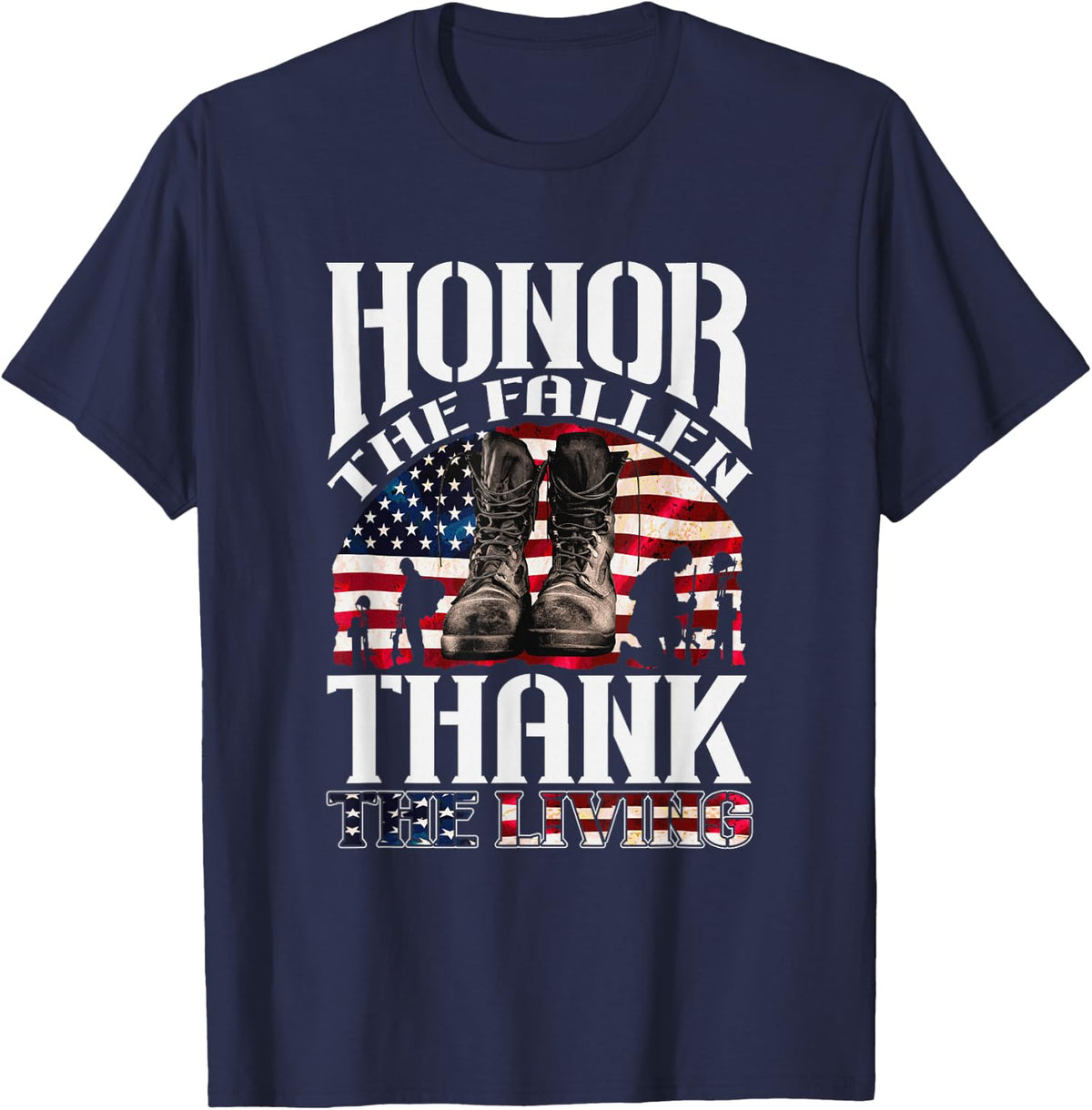 Honor The Fallen Thank The Living Veteran Memorial Day T-Shirt - Navy Blue