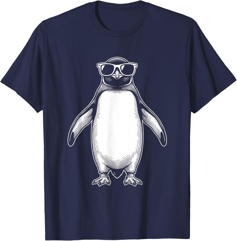 Funny Penguin Wearing Sunglasses Retro Wildlife Humor T-Shirt - Navy Blue