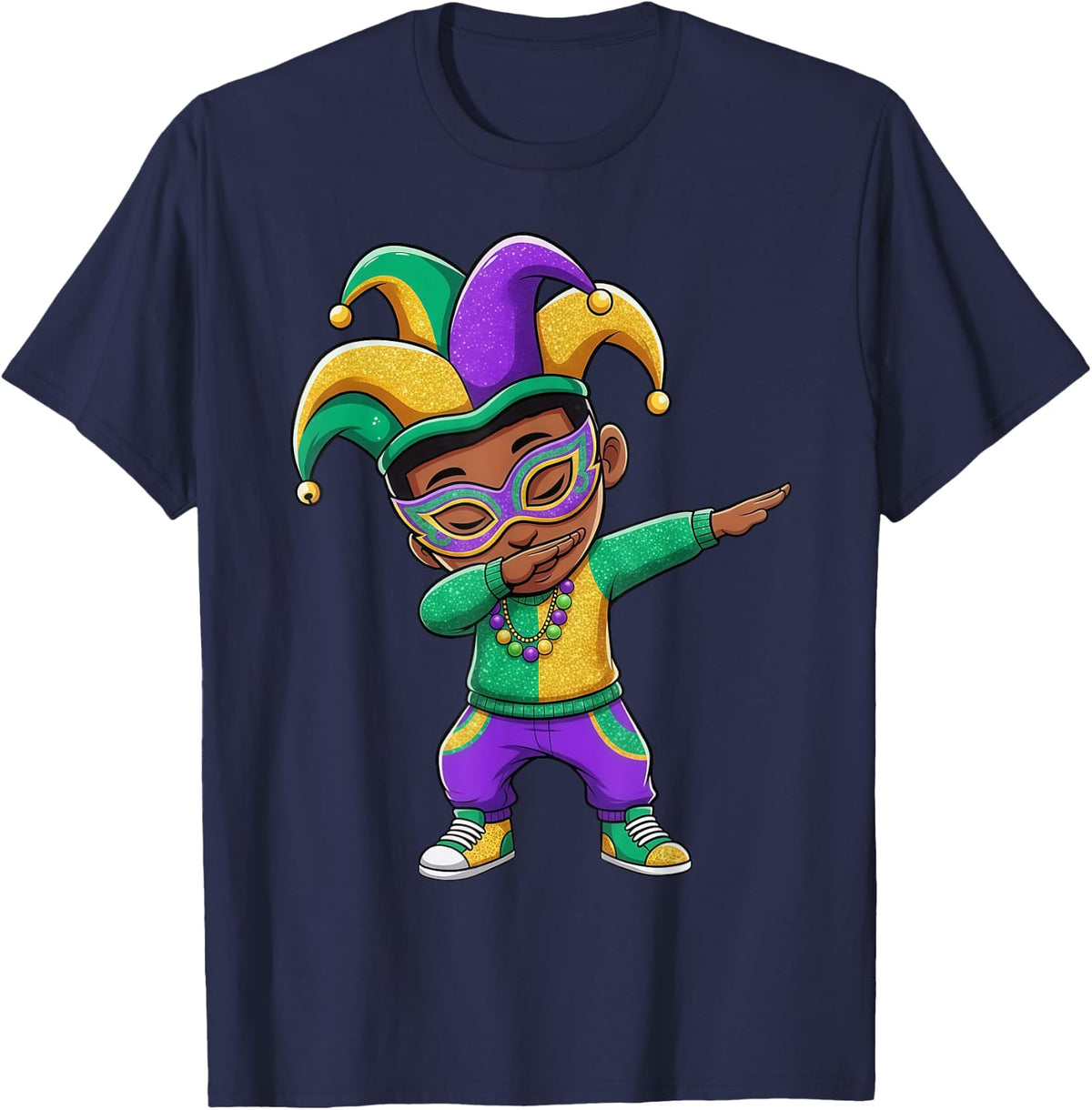 Dabbing Boy Mardi Gras Carnival Mardi Gras 2026 T-Shirt - Navy Blue