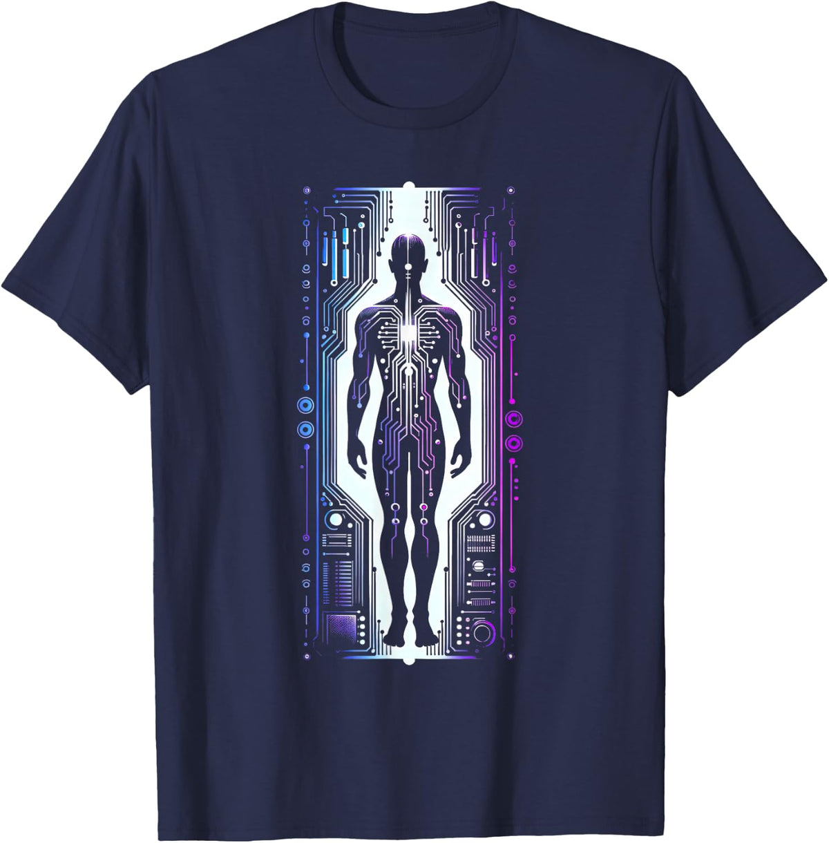 Retro Futuristic Circuit Board Cyberpunk T-Shirt - Navy Blue