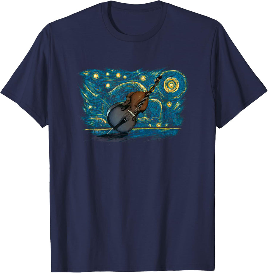 Retro Vintage Double Bass T-Shirt - Navy Blue