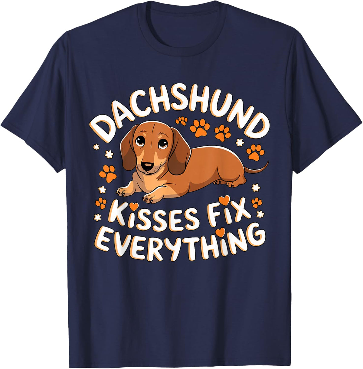 Dachshund Kisses Fix Everything T-Shirt - Navy Blue