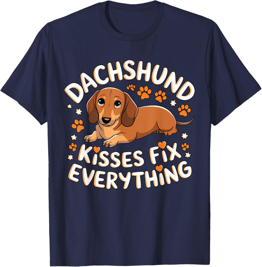 Dachshund Kisses Fix Everything T-Shirt - Navy Blue