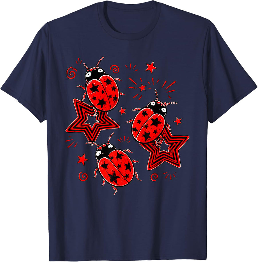 Grunge 2000s Ladybug Y2k Cute Alt 90s Vintage Star Dots Teen T-Shirt - Navy Blue