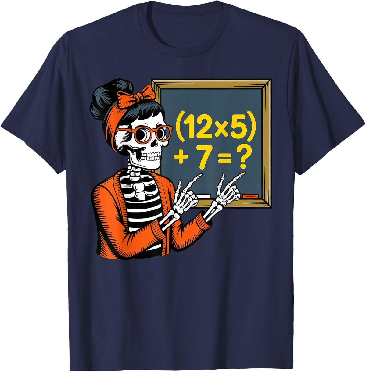 67 Teacher Halloween Skeleton Six Seven Meme Brainrot Math T-Shirt - Navy Blue