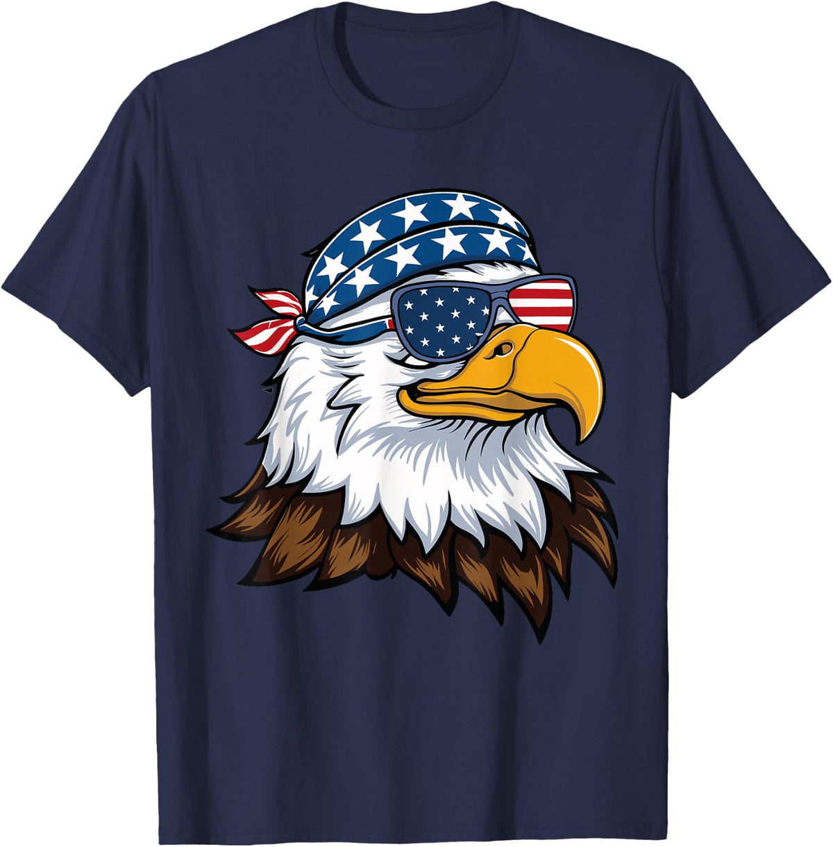 American Flag Bald Eagle Patriotic Eagle 4th of July USA T-Shirt - Navy Blue