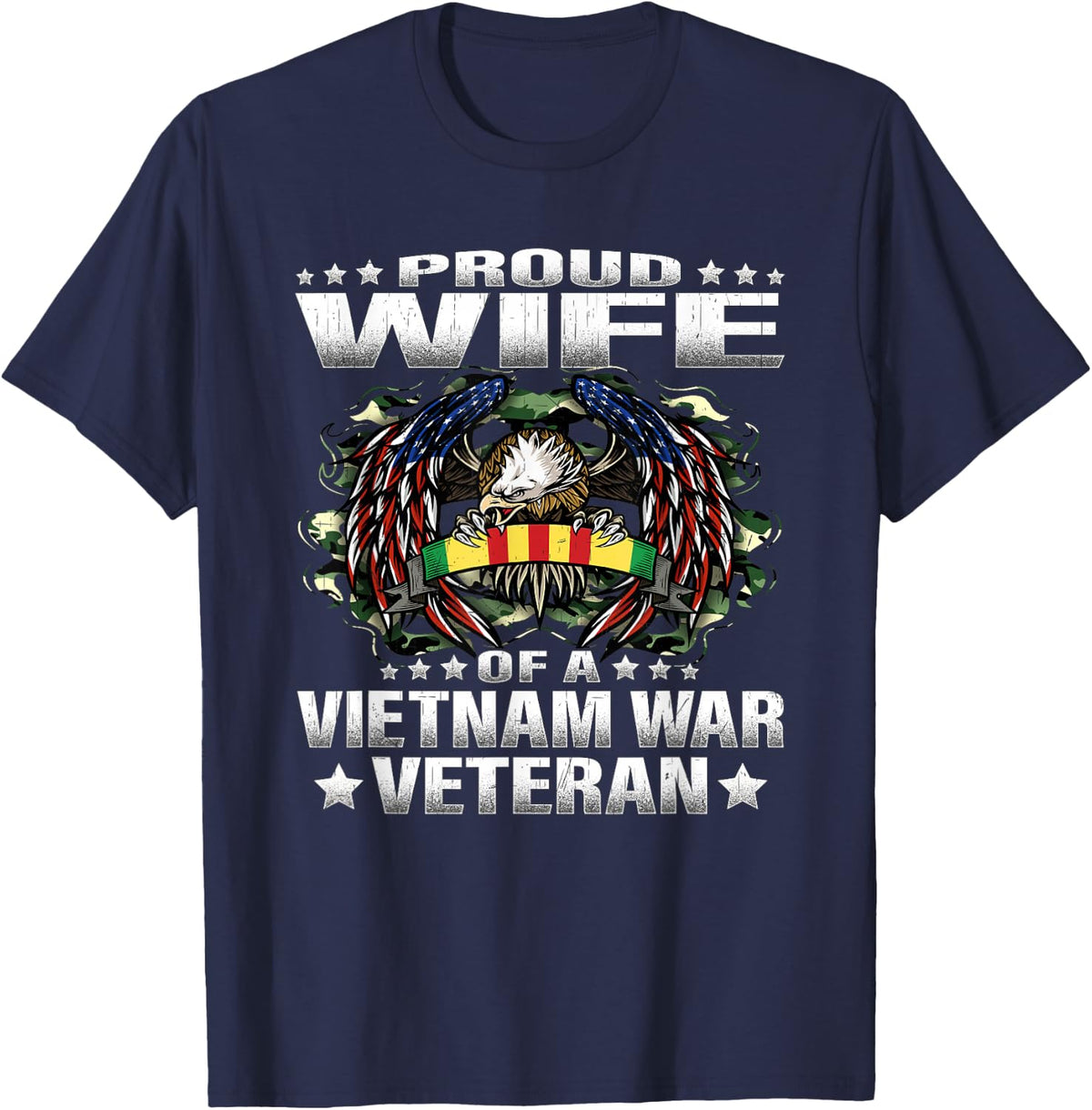 Proud Wife Of A Vietnam War Veteran Military Vet's Spouse T-Shirt - Navy Blue