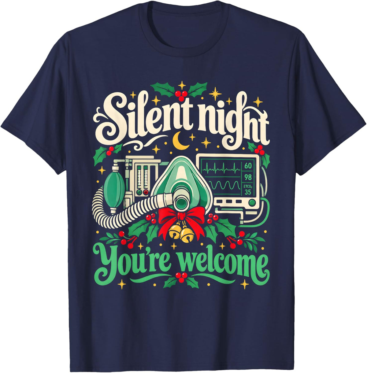 Funny Anesthesiologist Christmas Anesthesia Holiday T-Shirt - Navy Blue
