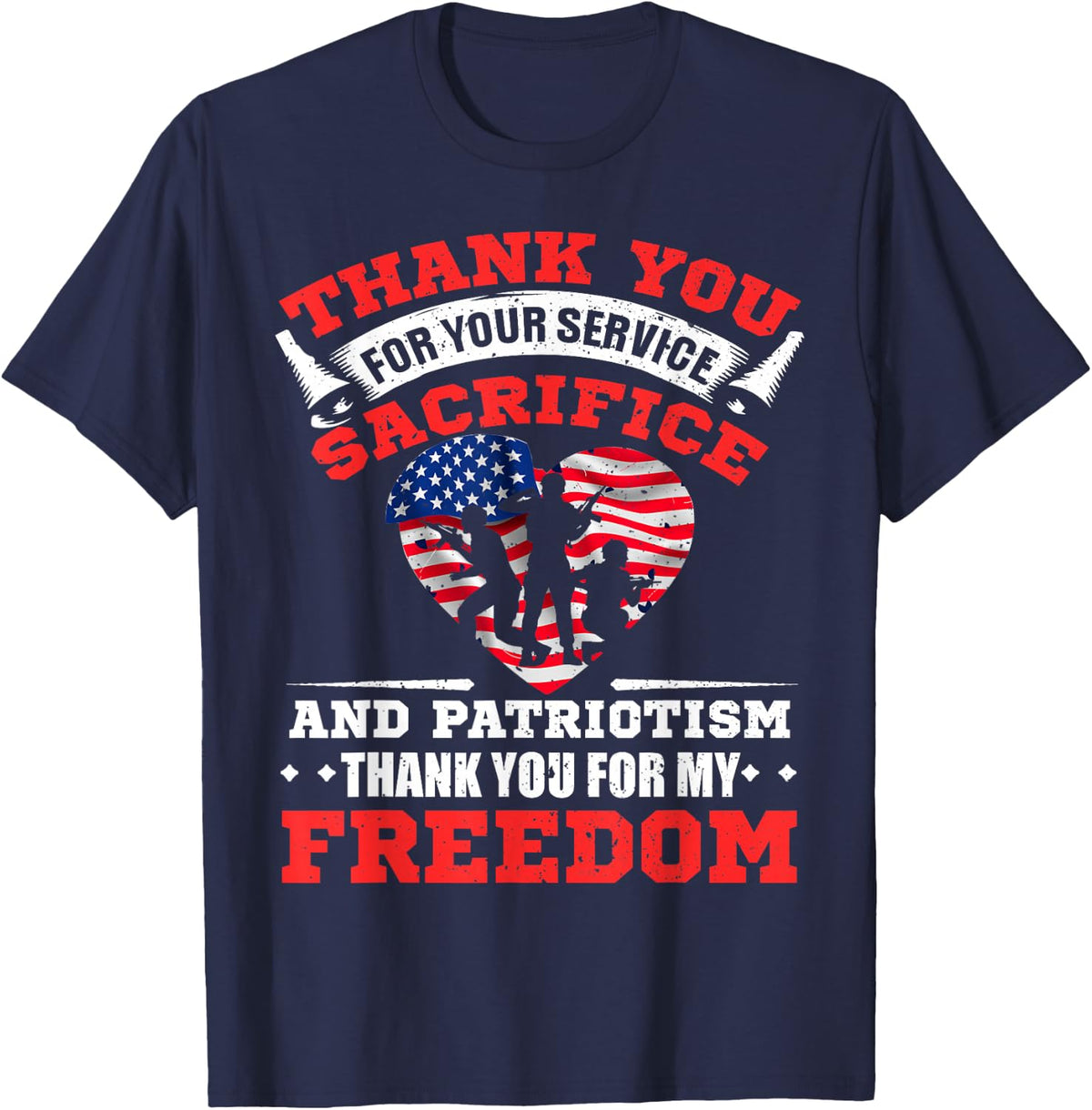 Veterans 4th Of July Thank You American Flag T-Shirt - Navy Blue