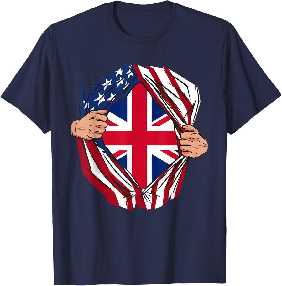 USA American Grown British Roots T-Shirt - Navy Blue
