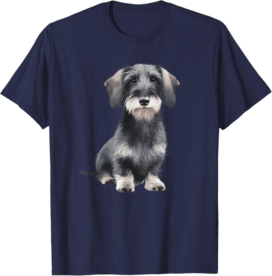 Wirehaired Dachshund Sitting Dog T-Shirt - Navy Blue