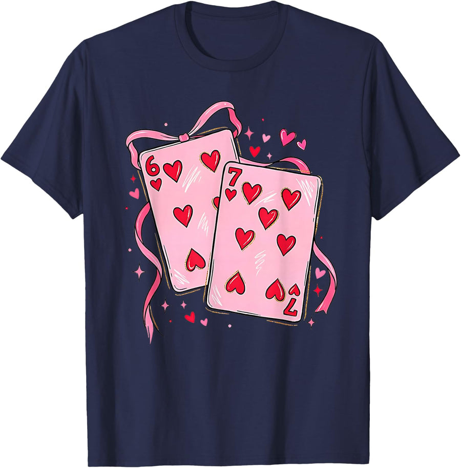 67 Six Seven Cards Valentine's Day 6 7 Meme Boys Girls Kids T-Shirt - Navy Blue