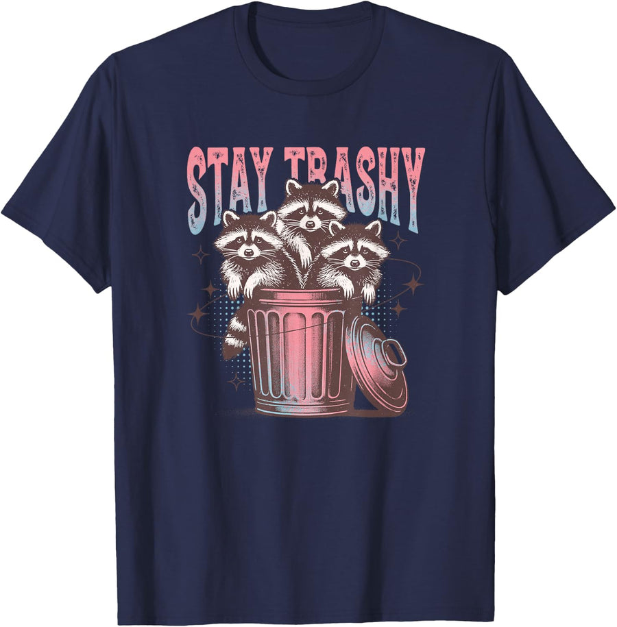 Stay Trashy Raccoon T-Shirt - Navy Blue