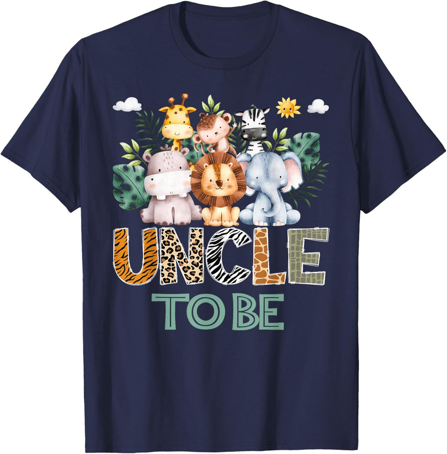 Soon To Be Uncle Jungle Animal Safari Gender Reveal T-Shirt - Navy Blue