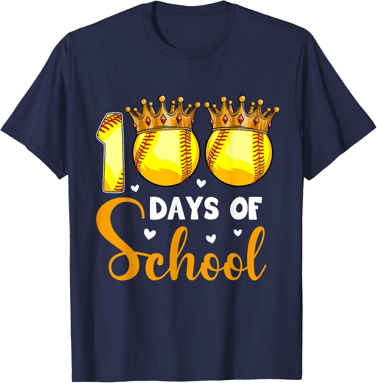 100 Days of School Shirt for Boys Girls Softball T-Shirt Tee Happy 100th Day Teacher Kids - Navy Blue
