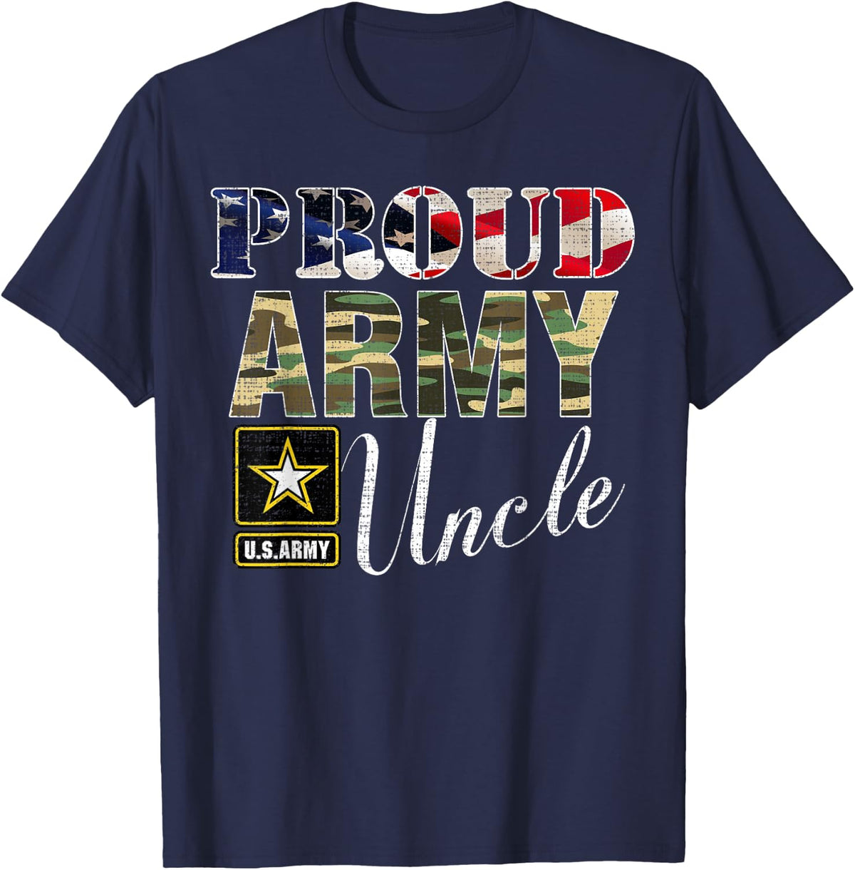 Proud Army Uncle With American Flag Gift For Veteran Day T-Shirt - Navy Blue