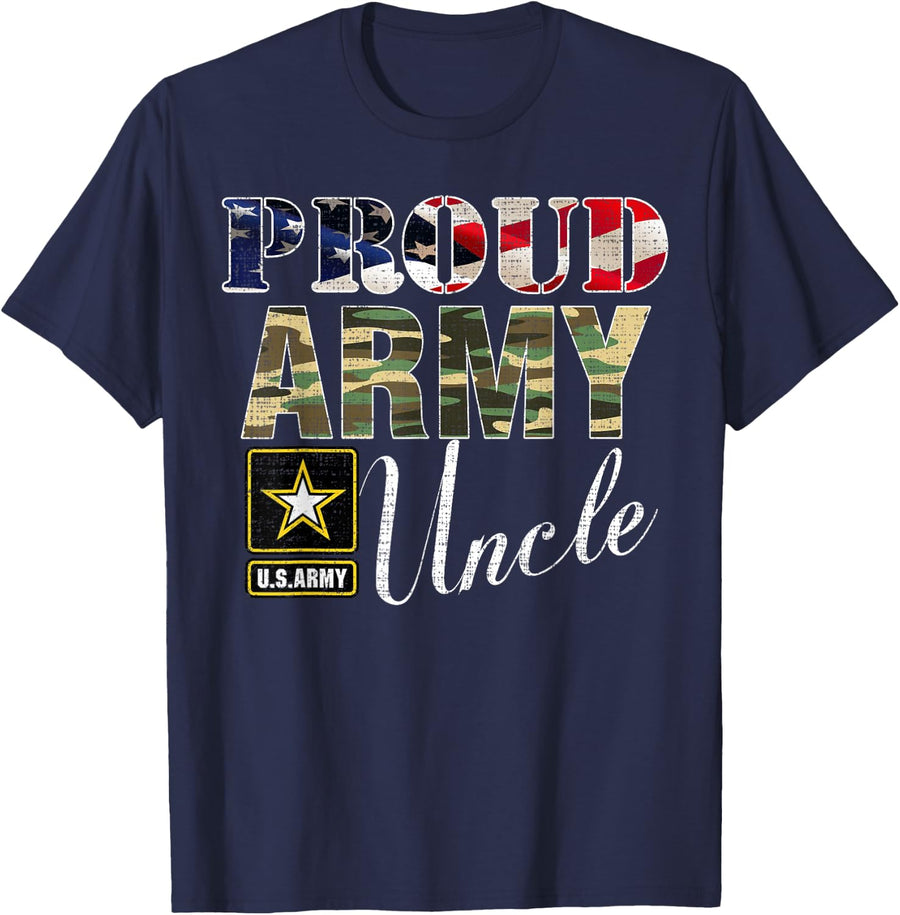 Proud Army Uncle With American Flag Gift For Veteran Day T-Shirt - Navy Blue