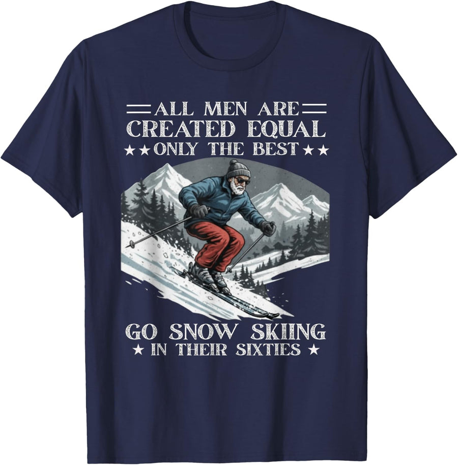 60th Birthday Skiier Lover Gift Sixty Years Old Funny Skiing T-Shirt - Navy Blue