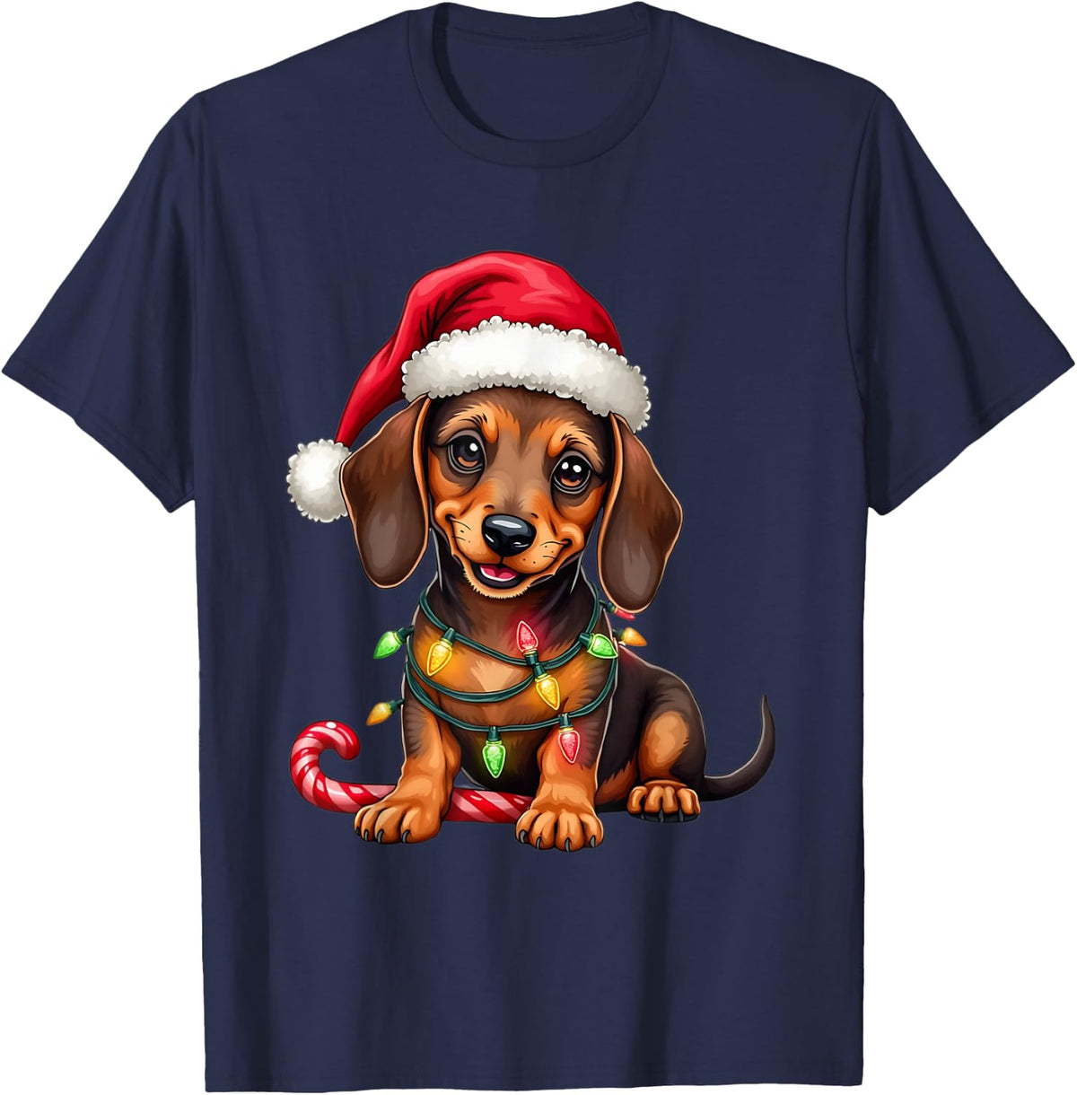 Christmas Dachshund Lights Xmas Dog Lover Xmas Pajama Men Women Kids T-Shirt - Navy Blue