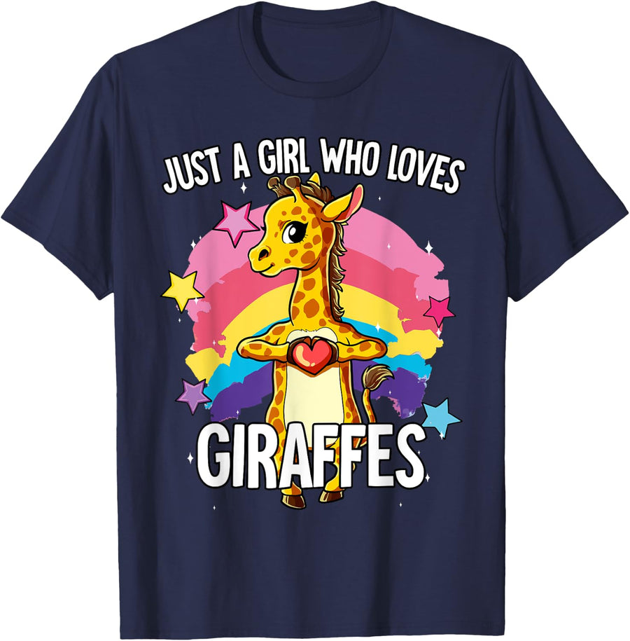 Just A Girl Who Loves Giraffes Giraffe T-Shirt - Navy Blue