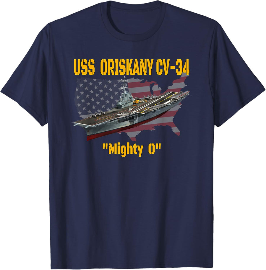Aircraft Carrier USS Oriskany CV-34 Veteran Day Father Day T-Shirt - Navy Blue