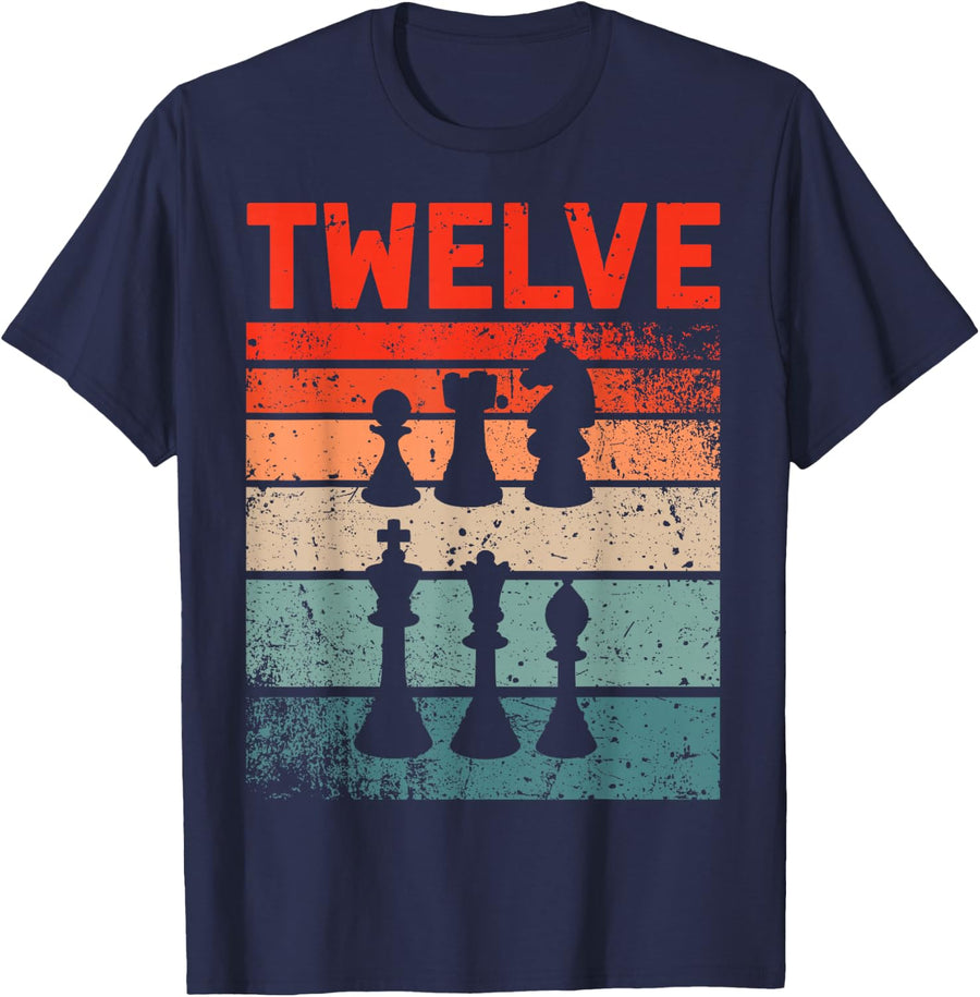 12th Birthday Retro Chess 12 Years Old Boy Girl T-Shirt - Navy Blue
