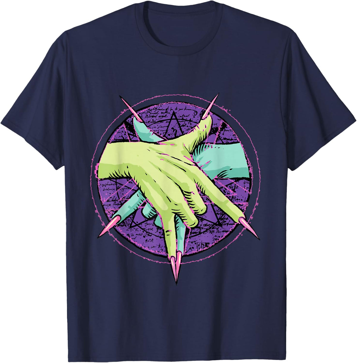 Pastel Goth Handshake Pentagram 666 Satanic Emo Punk Occult T-Shirt - Navy Blue