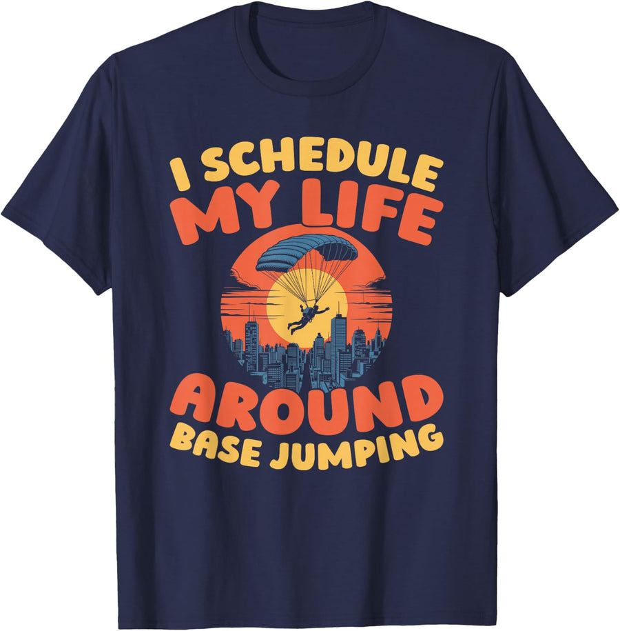 Adrenaline Extreme Sport - Parachuting Base Jumping T-Shirt - Navy Blue