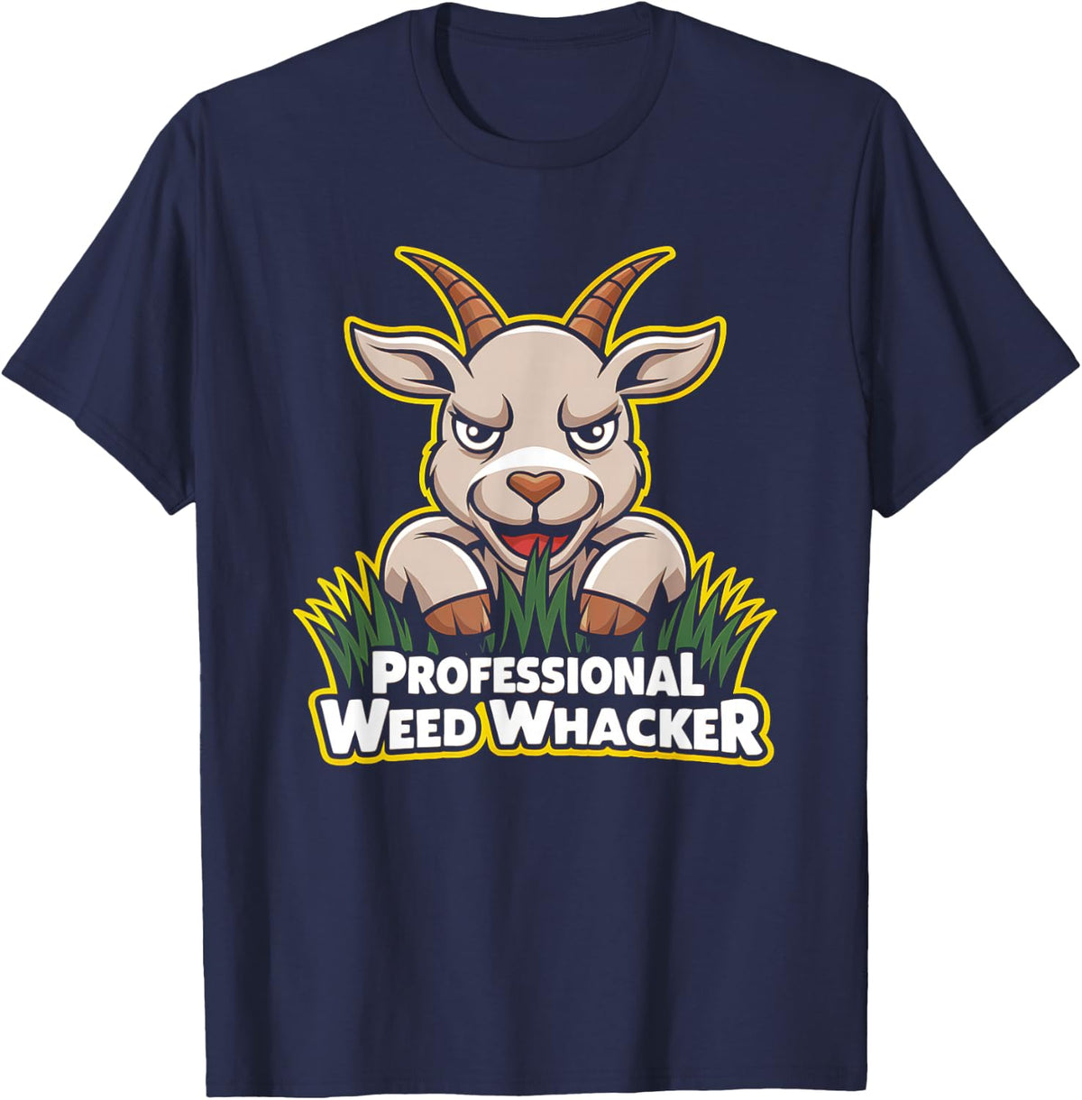 Professional Weed Whacker Funny Pygmy Goat Lawn Mowing Farm T-Shirt - Navy Blue