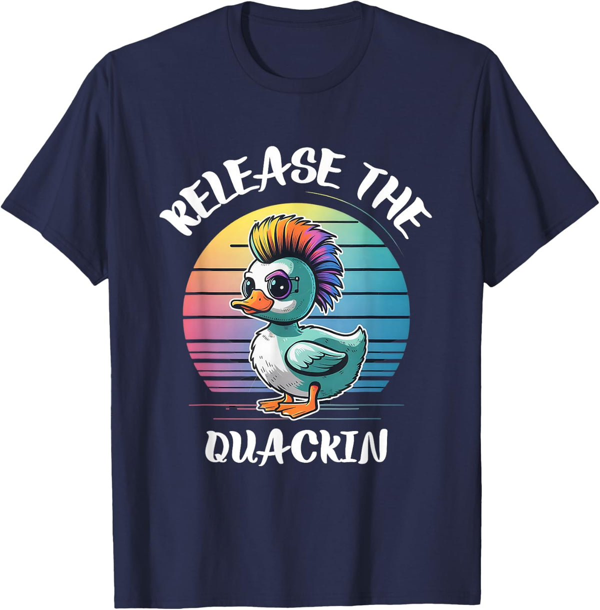 Funny Duck Shirts Release The Quackin Unisex-Adults Black Cotton 60% Polyester 40% Modern Lightweight Short-sleeve T-Shirt -