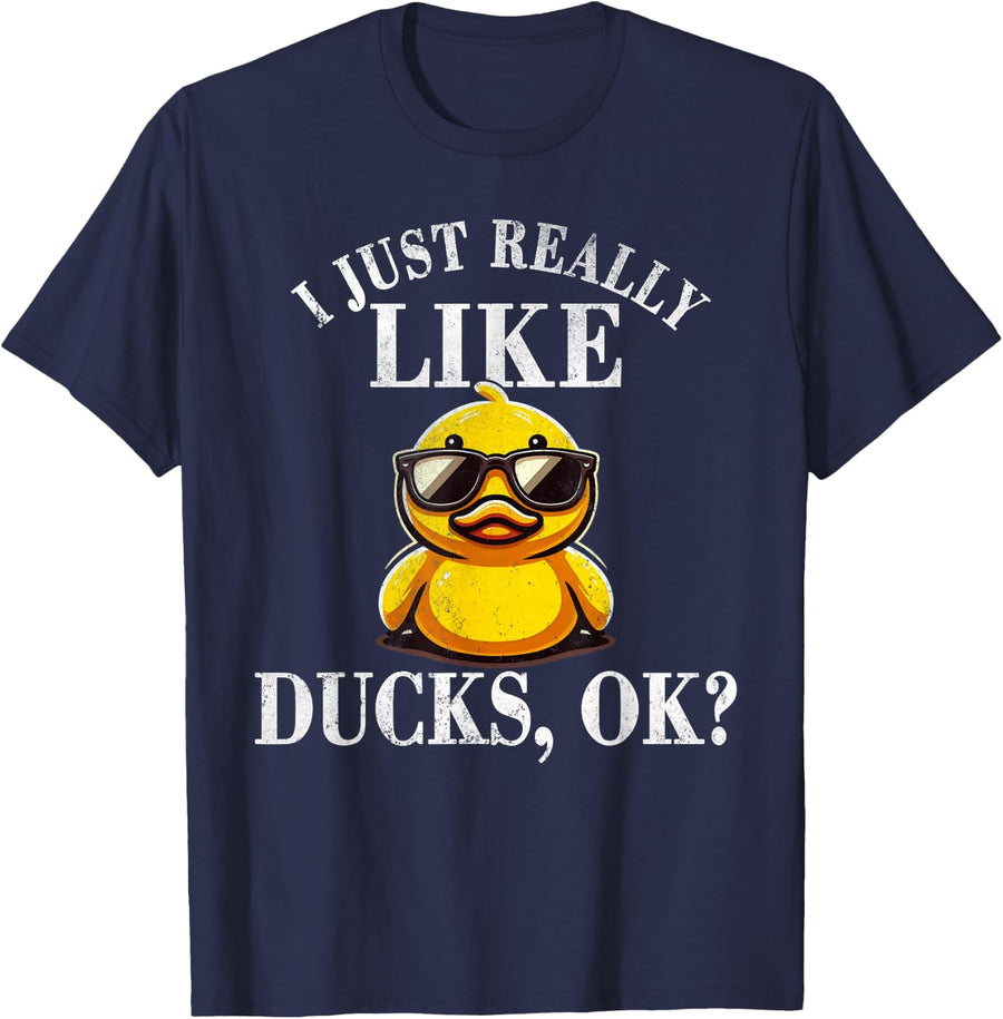 I Just Really Like Ducks Ok Shirt Cute Boys Kids Rubber Duck T-Shirt - Navy Blue