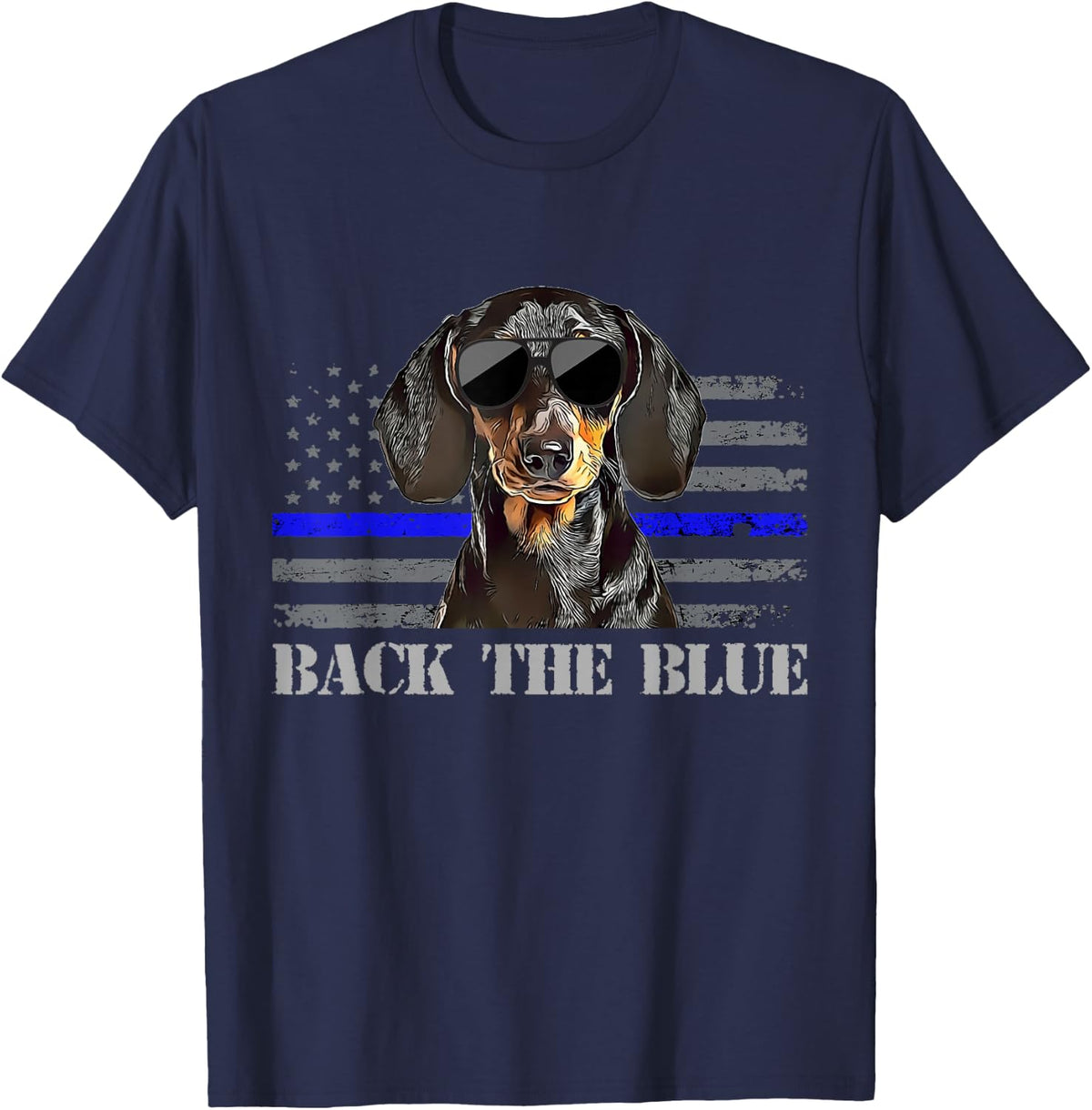 Dachshund Thin Blue Line American Flag Police Dog T-Shirt - Navy Blue