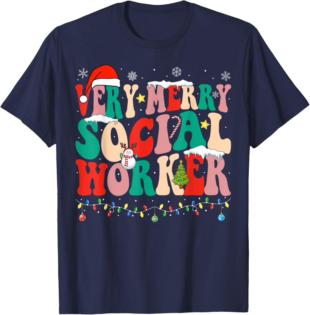 Very Merry Social Worker Xmas Cool Christmas Social Worker T-Shirt - Navy Blue