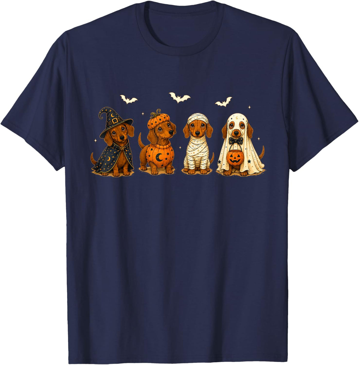 Cute Dachshund Witch Mummy Ghost Halloween Costume Dog Lover T-Shirt - Navy Blue