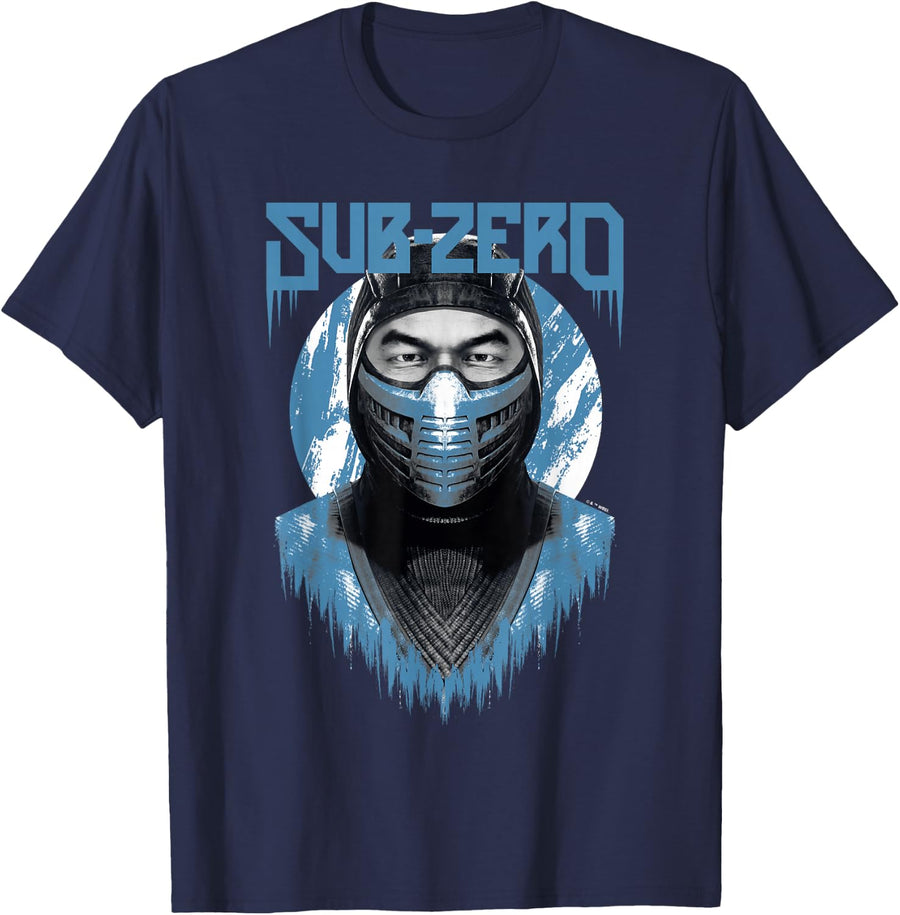 Mortal Kombat Klassic Sub-Zero Big Face Bust Portrait Logo T-Shirt - Navy Blue