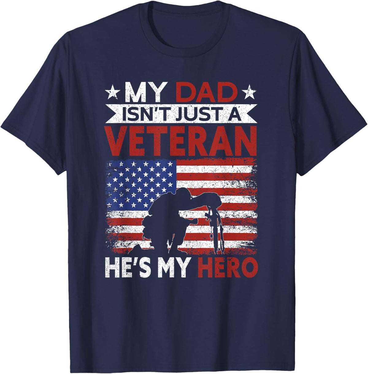 Veteran Dad He's My Hero | Proud American Veteran Dad T-Shirt - Navy Blue