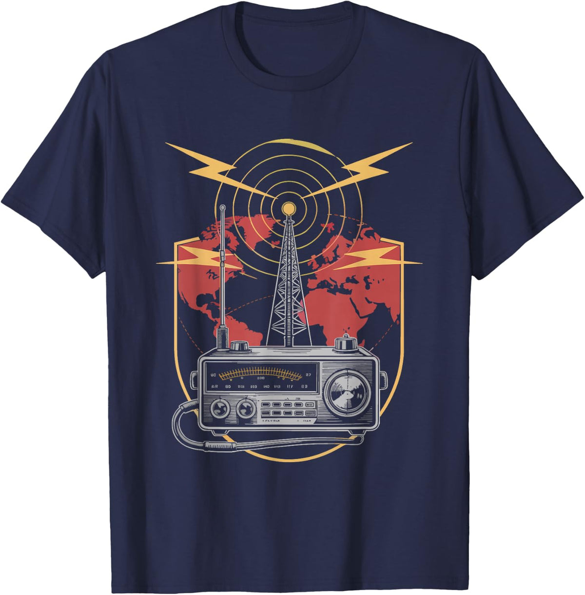 Ham Radio Operator Reaching World Backyard Antenna Tower T-Shirt - Navy Blue