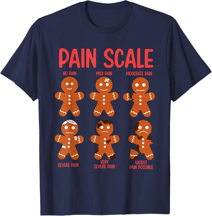 Funny Gingerbread Pain Scale Christmas Nurse T-Shirt - Navy Blue