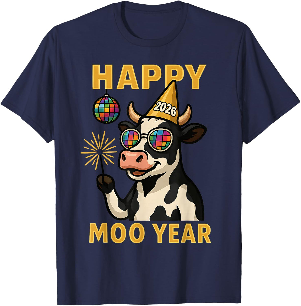 Funny New Years Eve Cow NYE Party Farm Animal Moo Pun Women T-Shirt - Navy Blue