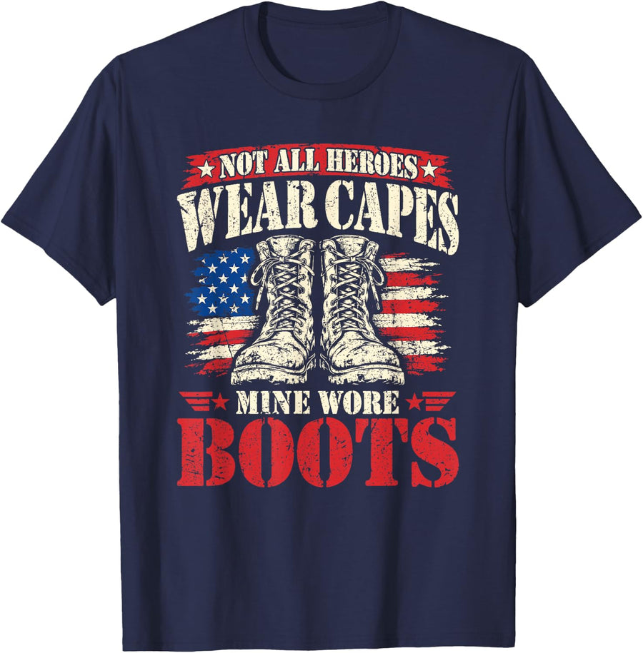 Not All Heroes Wear Capes Mine Wore Boots Wife T-Shirt - Navy Blue