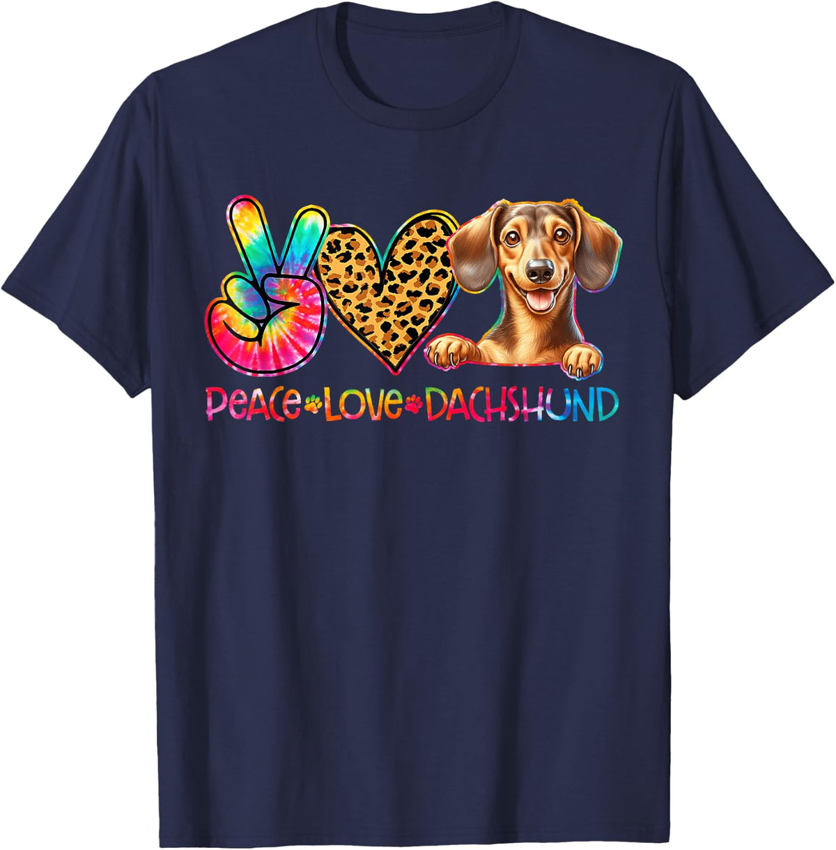 Peace Love Dachshund Tie Dye Dog Lover T-Shirt - Navy Blue