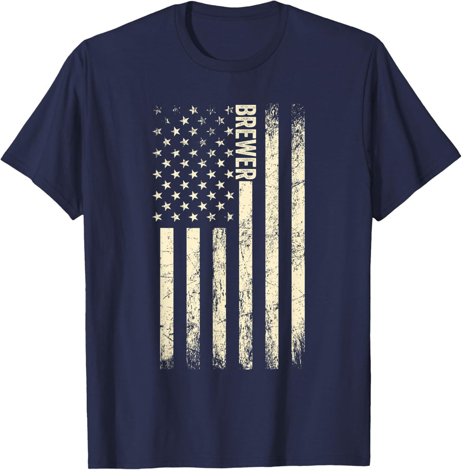 USA Flag Brewing - Proud American Brewer T-Shirt for Women Men - Navy Blue