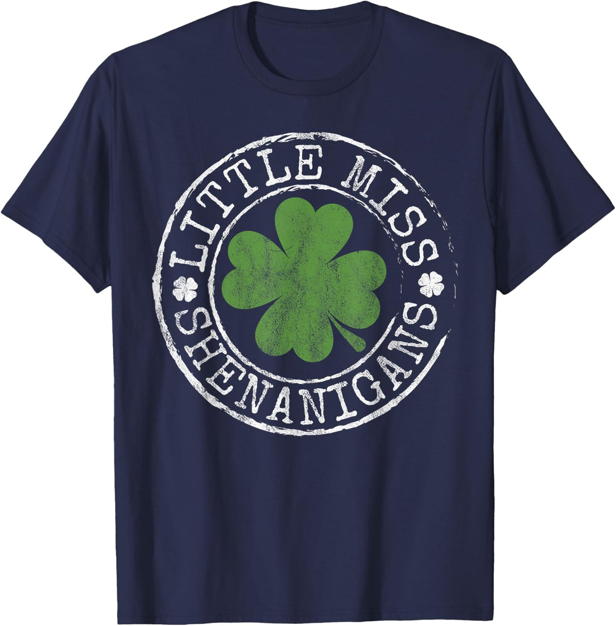 Lucky Family Apparel Little Miss Shenanigans Funny Kids Girl St Patrick's Day T-Shirt - Navy Blue