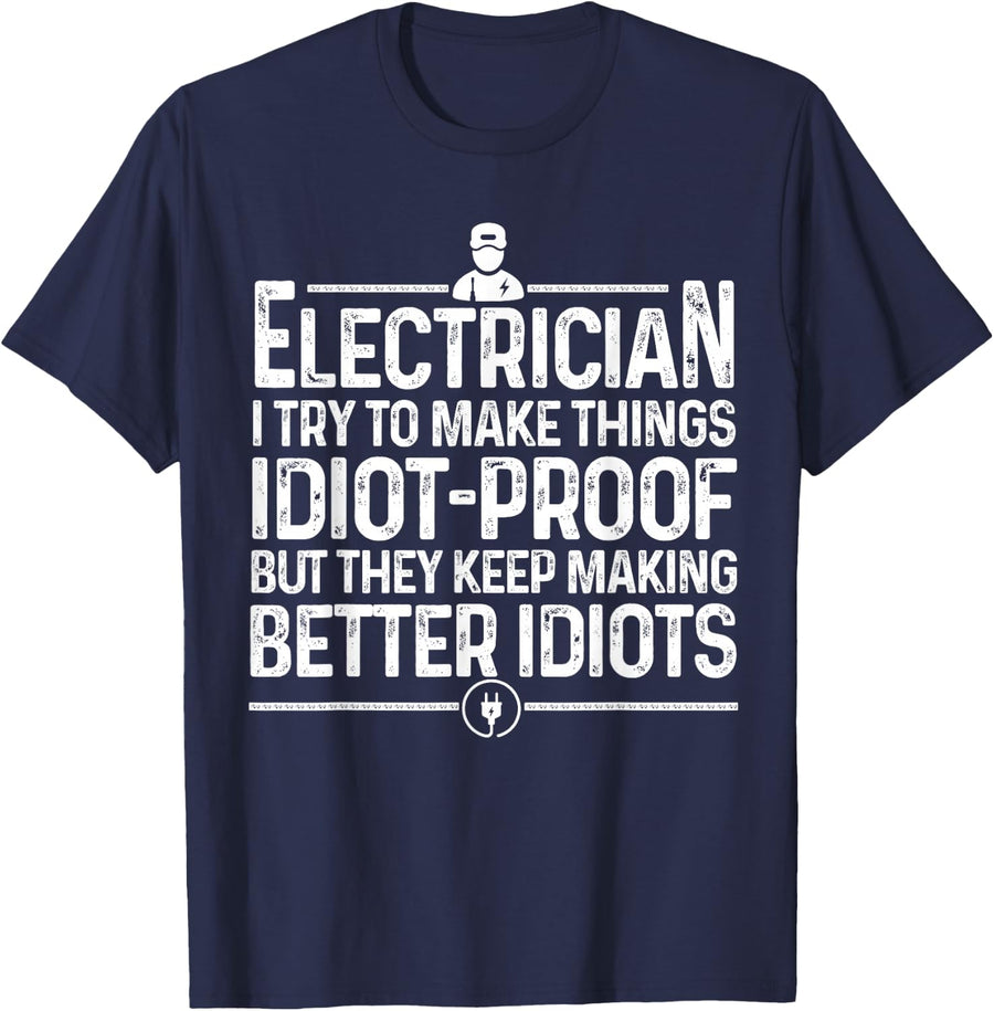 Funny Electrician Art Men Dad Lineman Electronics Engineers T-Shirt - Navy Blue
