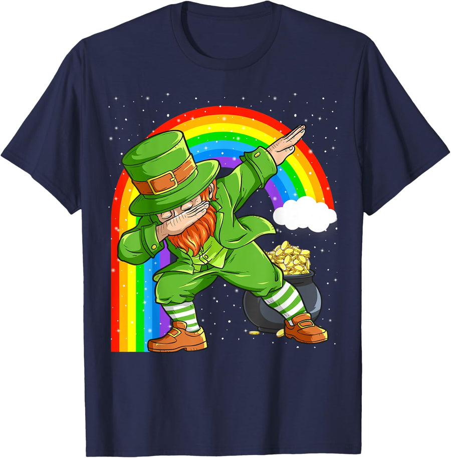 St Patricks Day Dabbing Leprechaun Boys Girls Men Dab Dance T-Shirt - Navy Blue