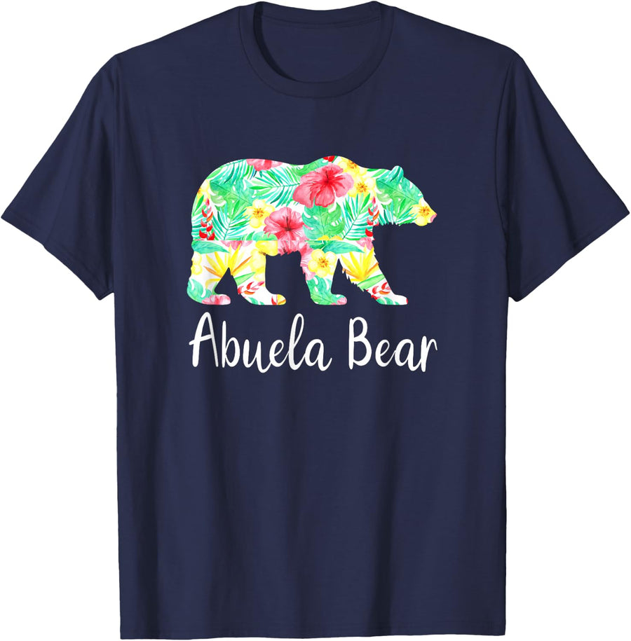 Abuela Bear Spanish Grandma Tropical Floral Cute Funny T-Shirt - Navy Blue